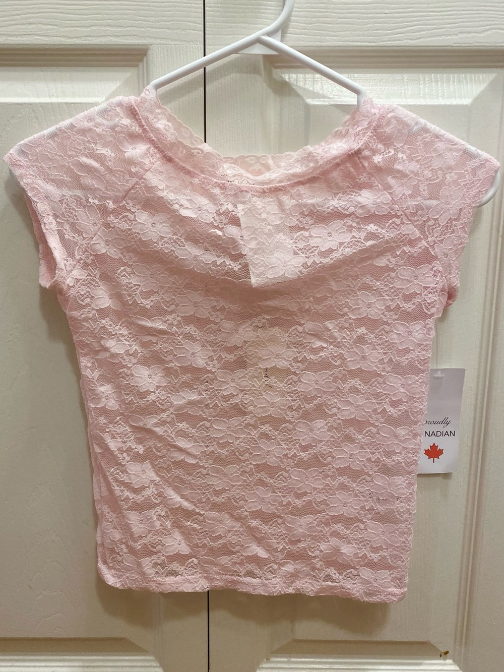 Light Pink Floral Lace Cap-Sleeve Top